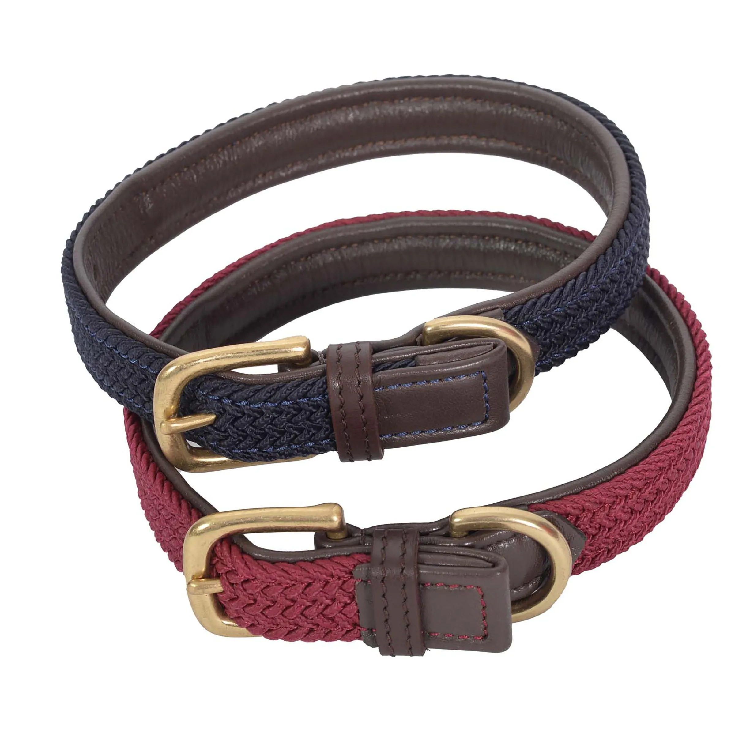 Weatherbeeta Leather Plaited Brown/Navy Dog Collar