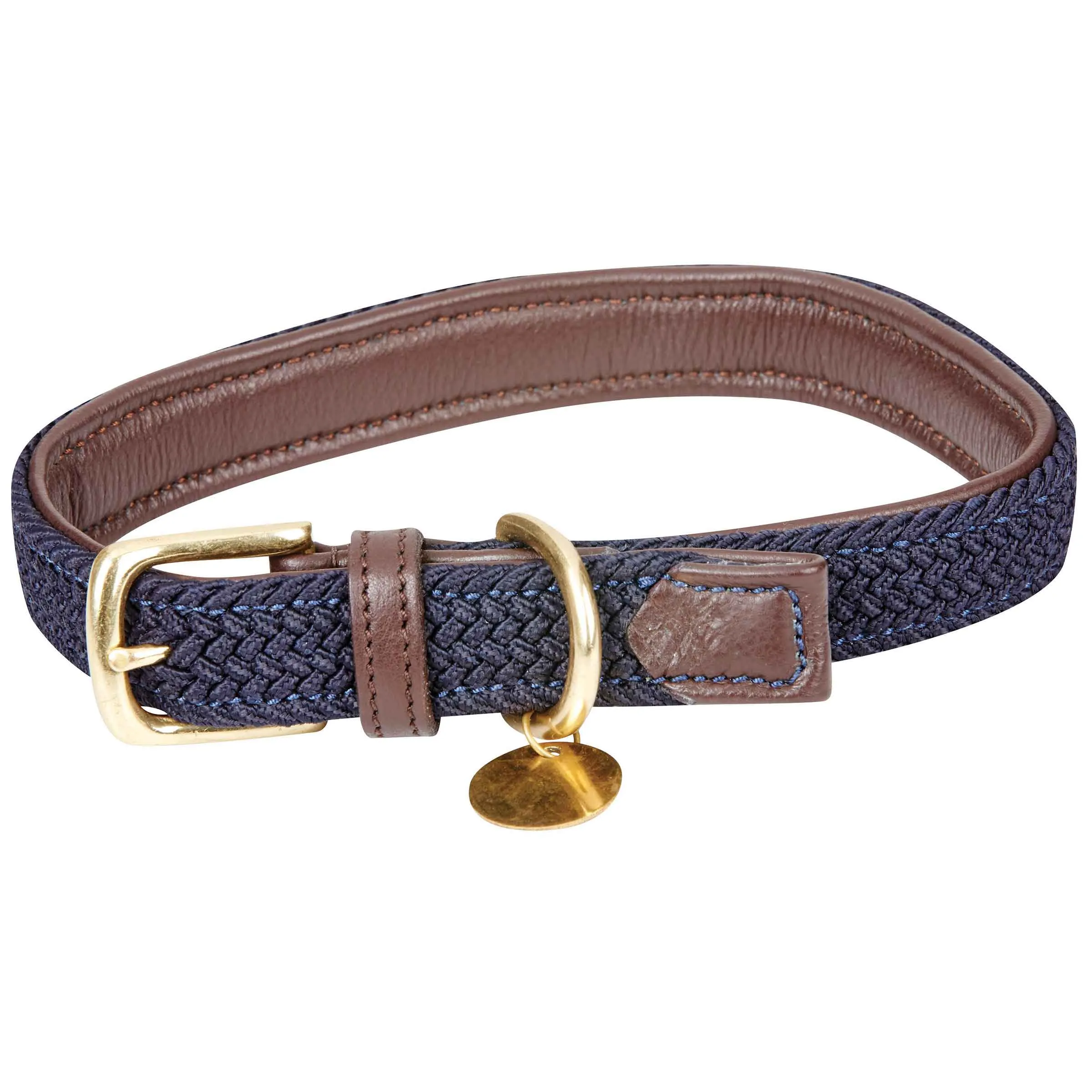 Weatherbeeta Leather Plaited Brown/Navy Dog Collar
