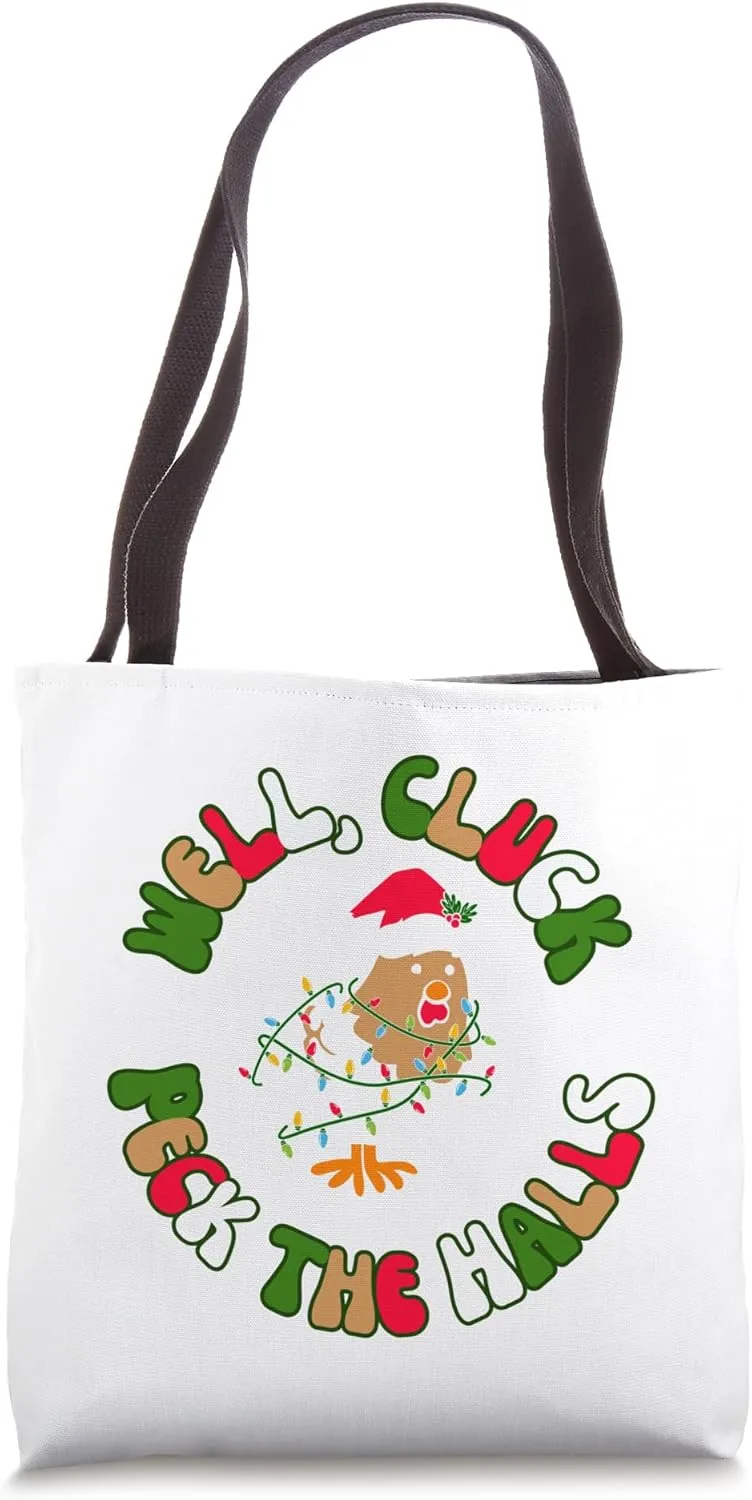 Well Cluck, Peck the Halls, Chicken Christmas on the Farm Tote Bag
