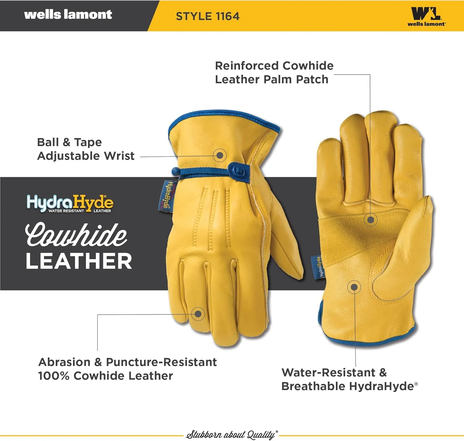 Wells Lamont Men’s Adjustable HydraHyde Full Leather Work Gloves | Water-Resistant | Extra Large (1164XL)