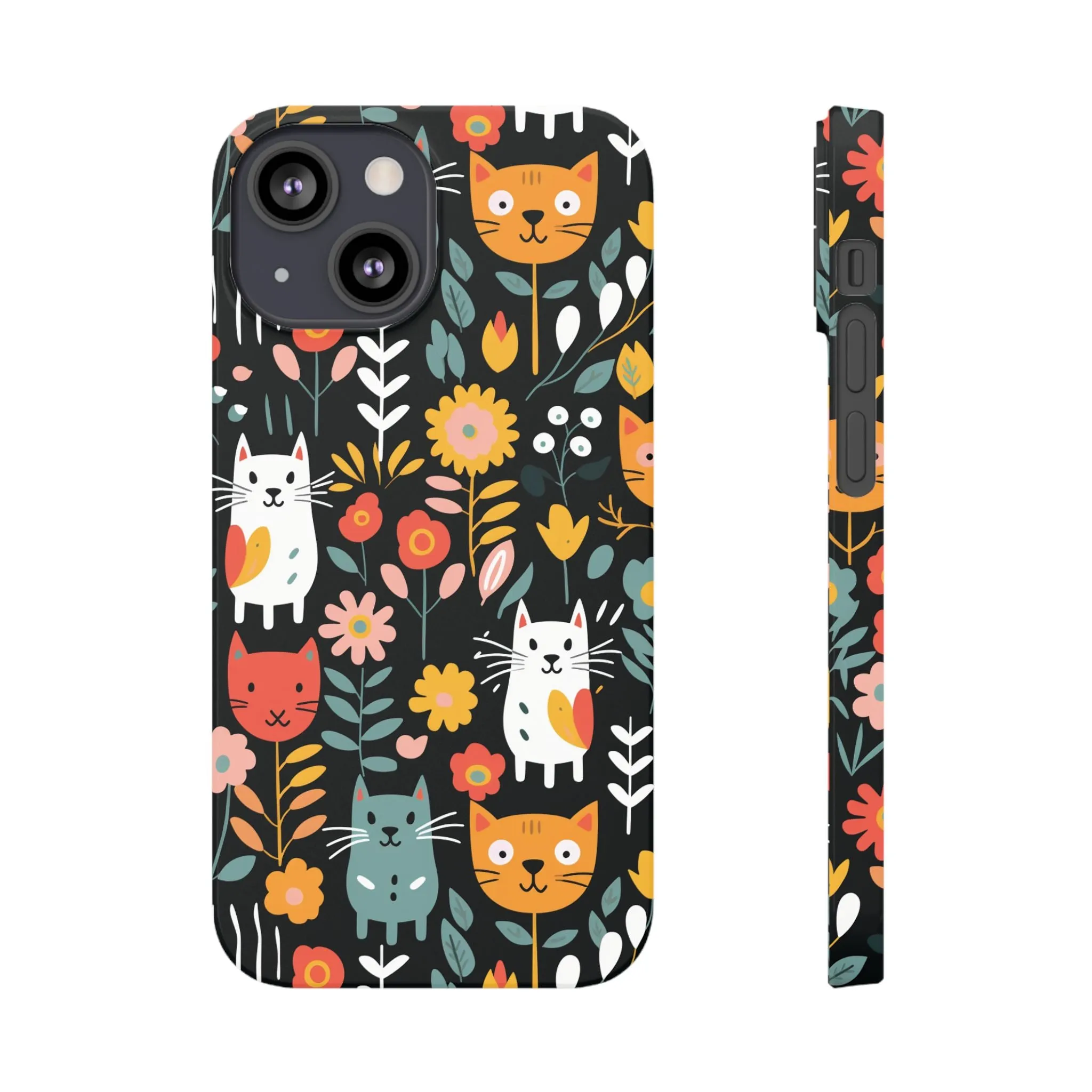 Whimsical Feline Garden Slim Cases for iPhone and Samsung Phones