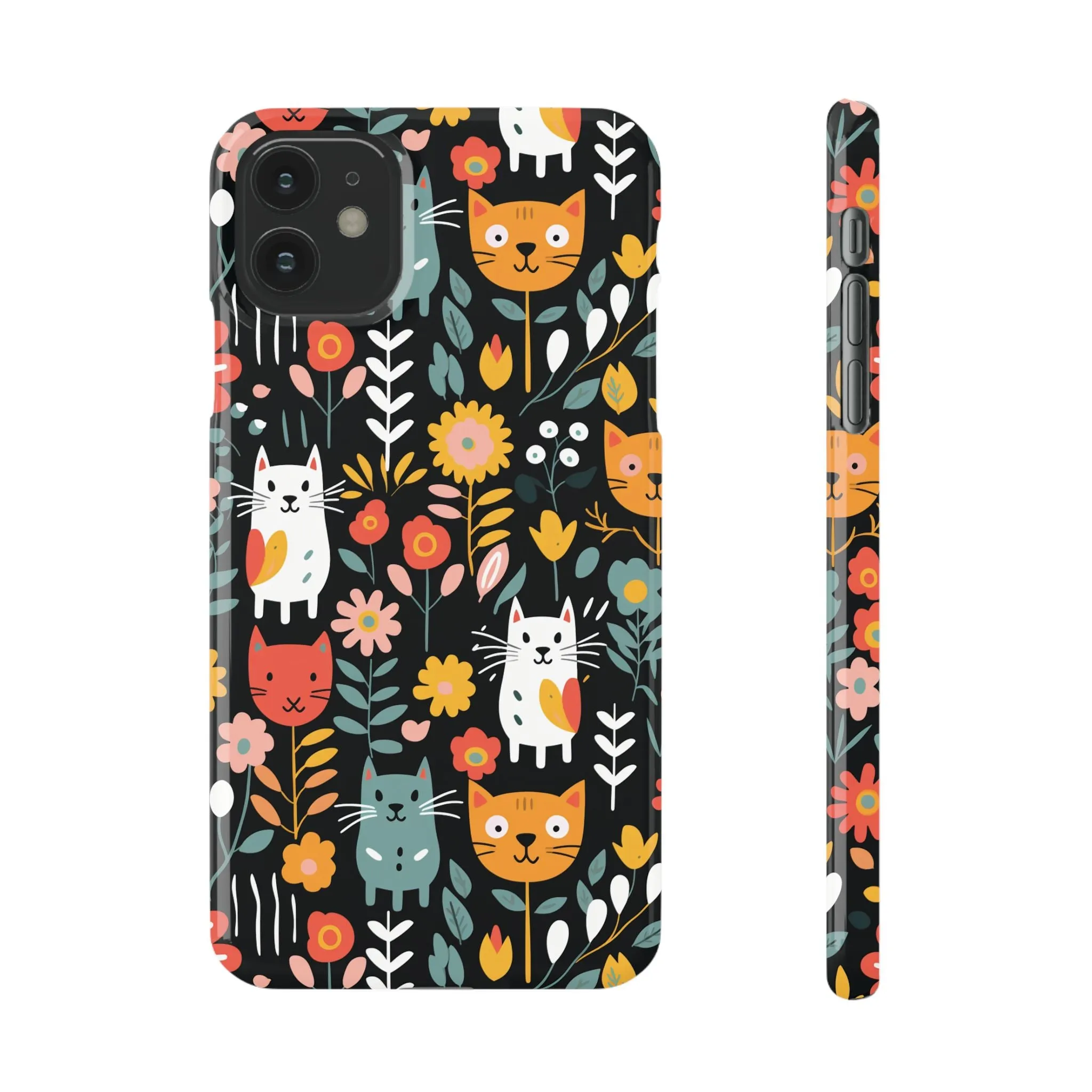 Whimsical Feline Garden Slim Cases for iPhone and Samsung Phones