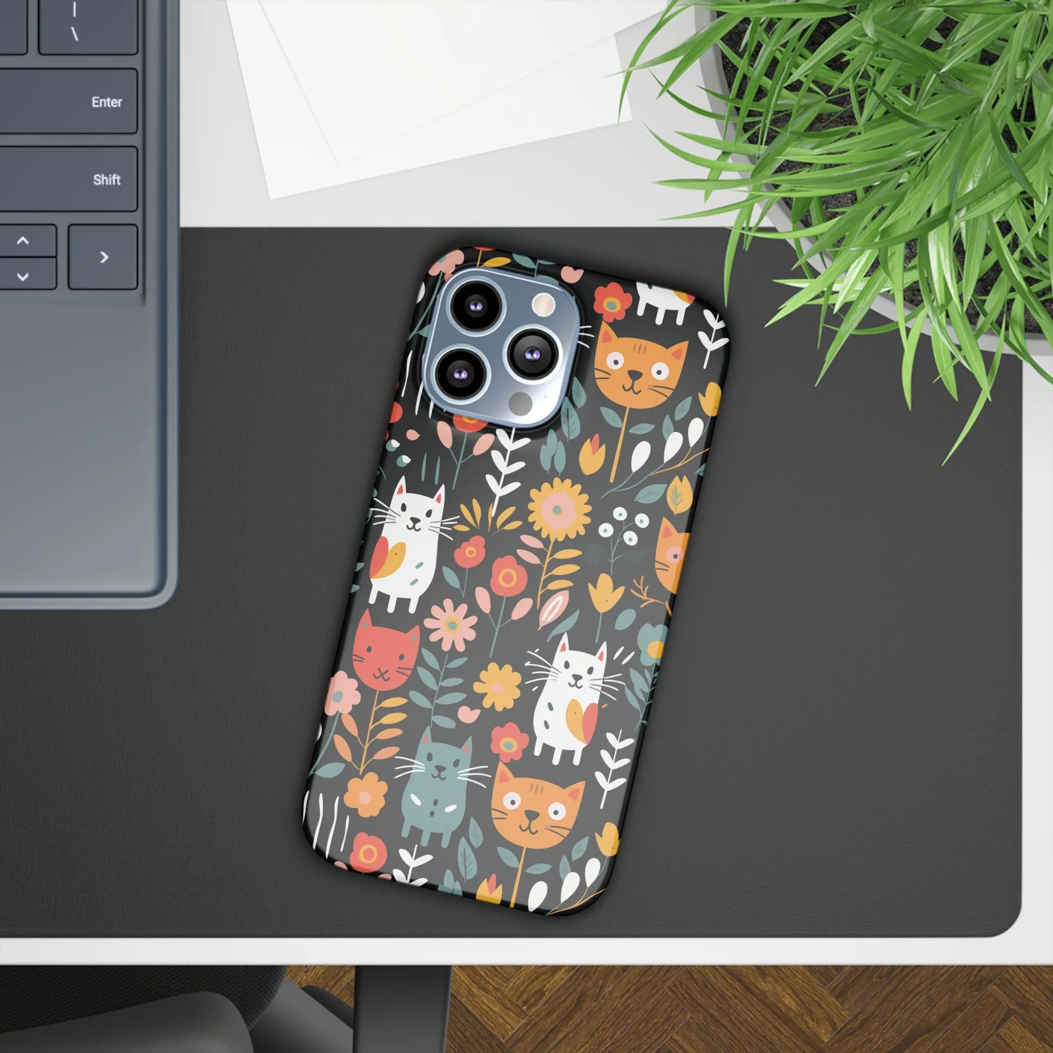 Whimsical Feline Garden Slim Cases for iPhone and Samsung Phones