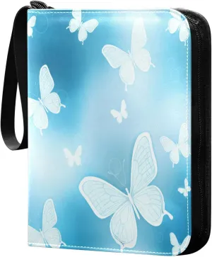 White Butterflies Card Binder 4 Pockets, 400 Pockets Trading Card Binder Removable Card Albums Card Holder for Games, Sports, Football, Baseball Cards