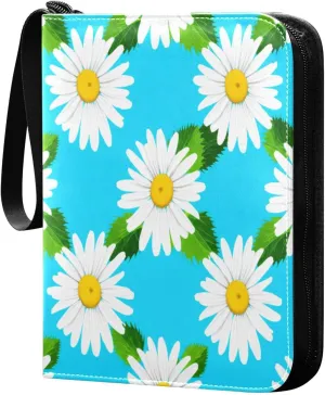 White Flowers Card Binder 4 Pockets, 400 Pockets Trading Card Binder Removable Card Albums Card Holder for Games, Sports, Football, Baseball Cards