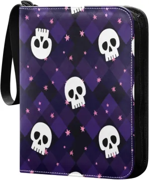 White Skulls Card Binder 4 Pockets, 400 Pockets Trading Card Binder Removable Card Albums Card Holder for Games, Sports, Football, Baseball Cards