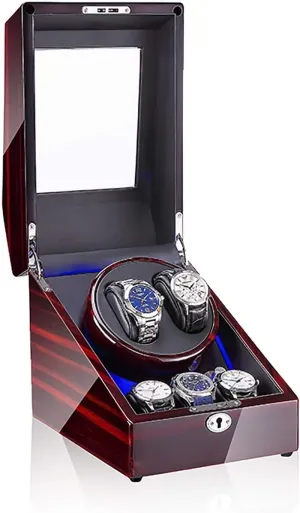 Winding Box Watch Winders - 3 2 Mechanical Watch Shaker LED Automatic Winding Box Household Mute Anti-Magnetic Electric Motor Box Watch Storage Display Box Open Lid Stopte