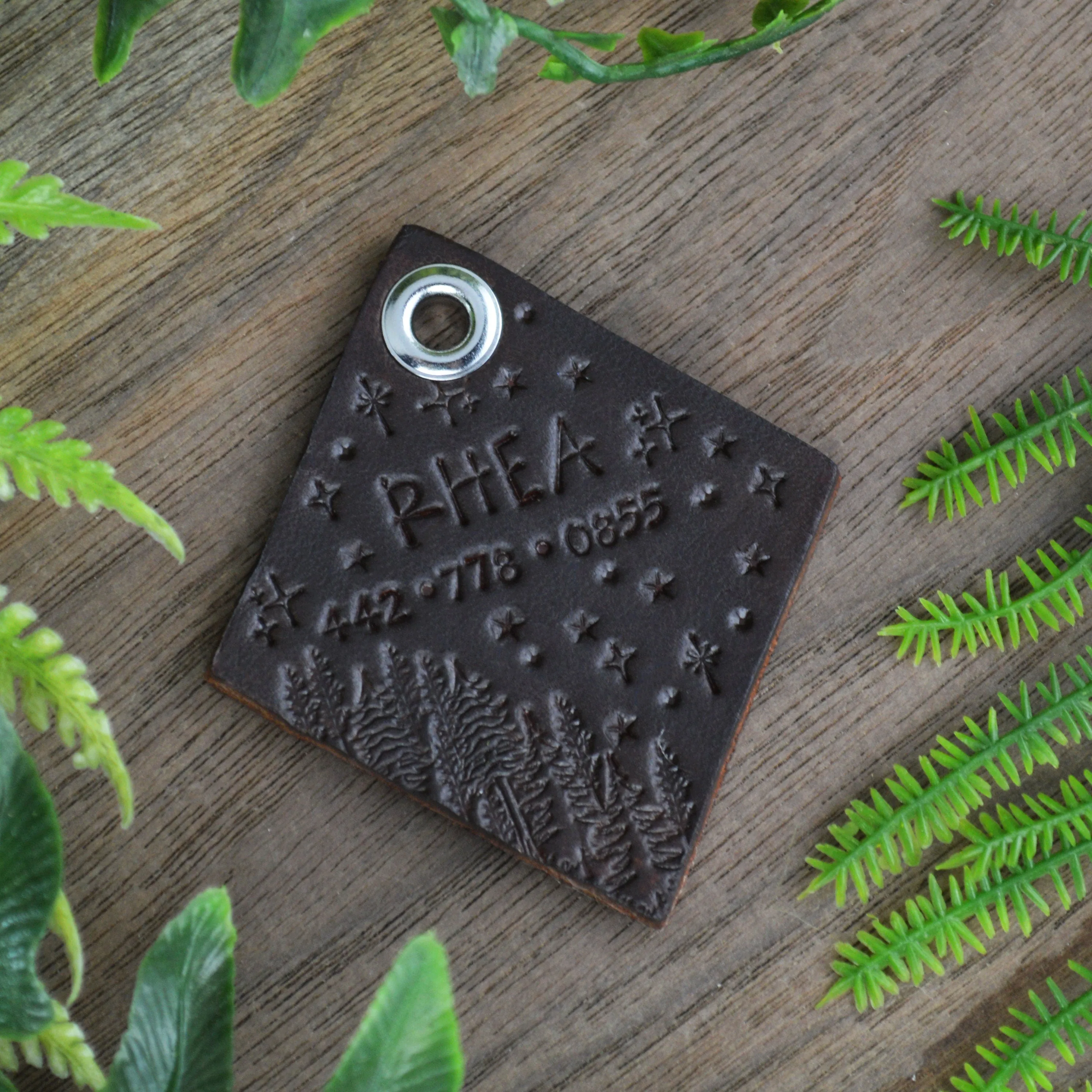 Winter Night Hand Tooled Leather Dog Tag