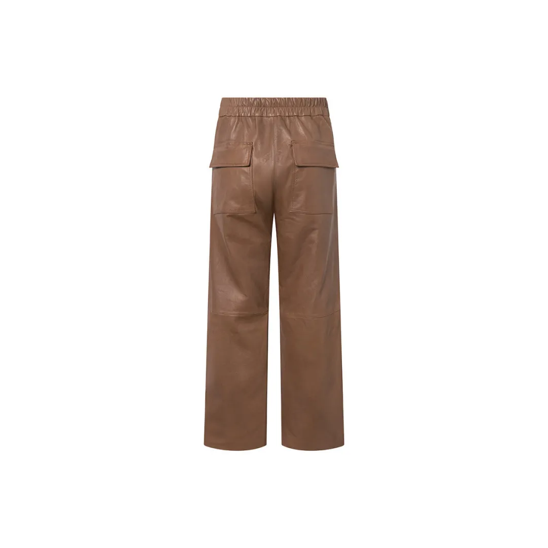 Women Brown leather pants in full length