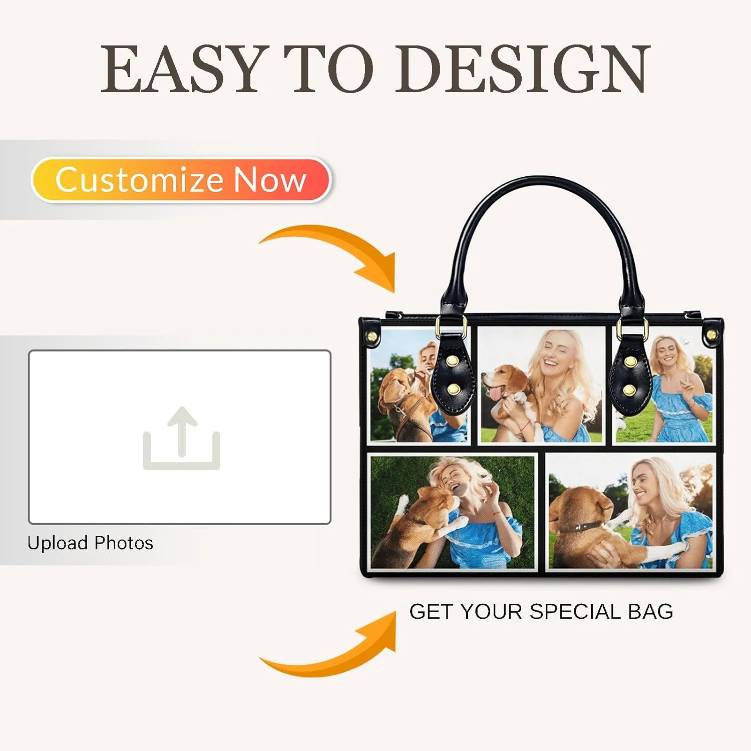 Women Handbag, Fashion Leather Top Handbag, Custom Name Photo Tote Bag, Gift for Mom Teacher Bridesmaid