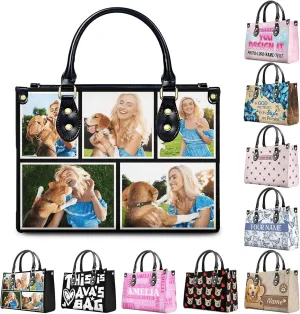 Women Handbag, Fashion Leather Top Handbag, Custom Name Photo Tote Bag, Gift for Mom Teacher Bridesmaid