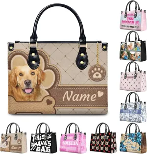 Women Handbag, Fashion Leather Top Handbag, Custom Name Photo Tote Bag, Gift for Mom Teacher Bridesmaid
