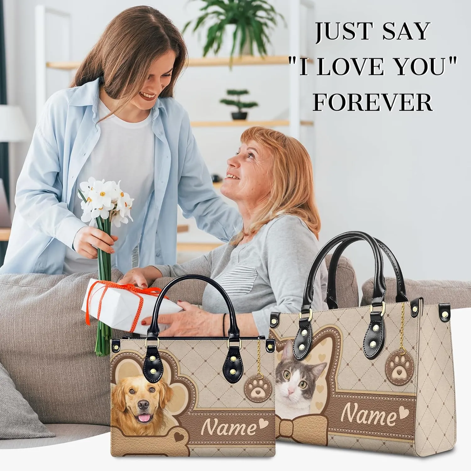 Women Handbag, Fashion Leather Top Handbag, Custom Name Photo Tote Bag, Gift for Mom Teacher Bridesmaid