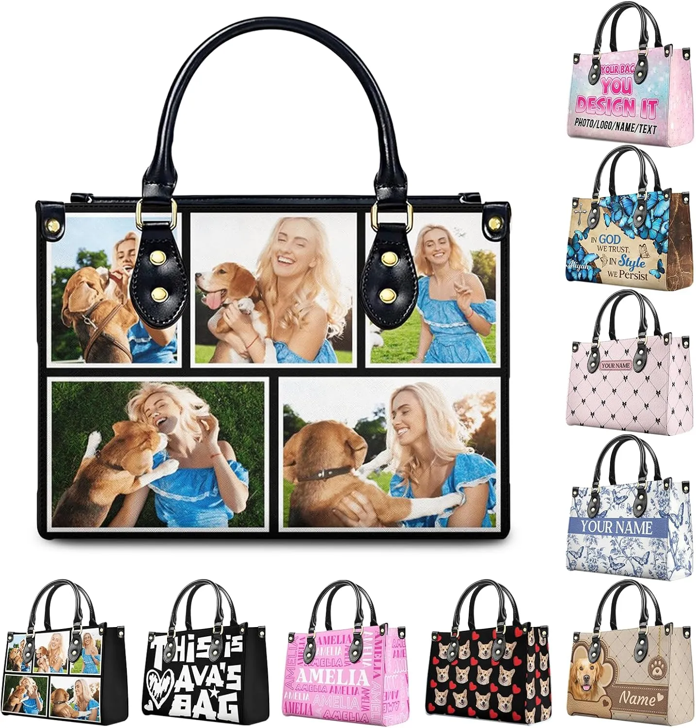 Women Handbag, Fashion Leather Top Handbag, Custom Name Photo Tote Bag, Gift for Mom Teacher Bridesmaid