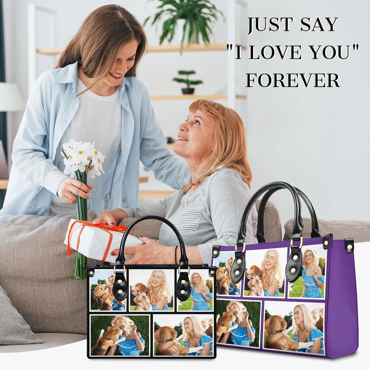 Women Handbag, Fashion Leather Top Handbag, Custom Name Photo Tote Bag, Gift for Mom Teacher Bridesmaid