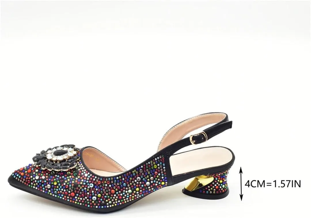 Women Nigerian Italian Shoes and Bags Set Decorated with Rhinestone African Luxury Shoe and Bag Matching Set