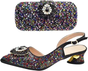 Women Nigerian Italian Shoes and Bags Set Decorated with Rhinestone African Luxury Shoe and Bag Matching Set