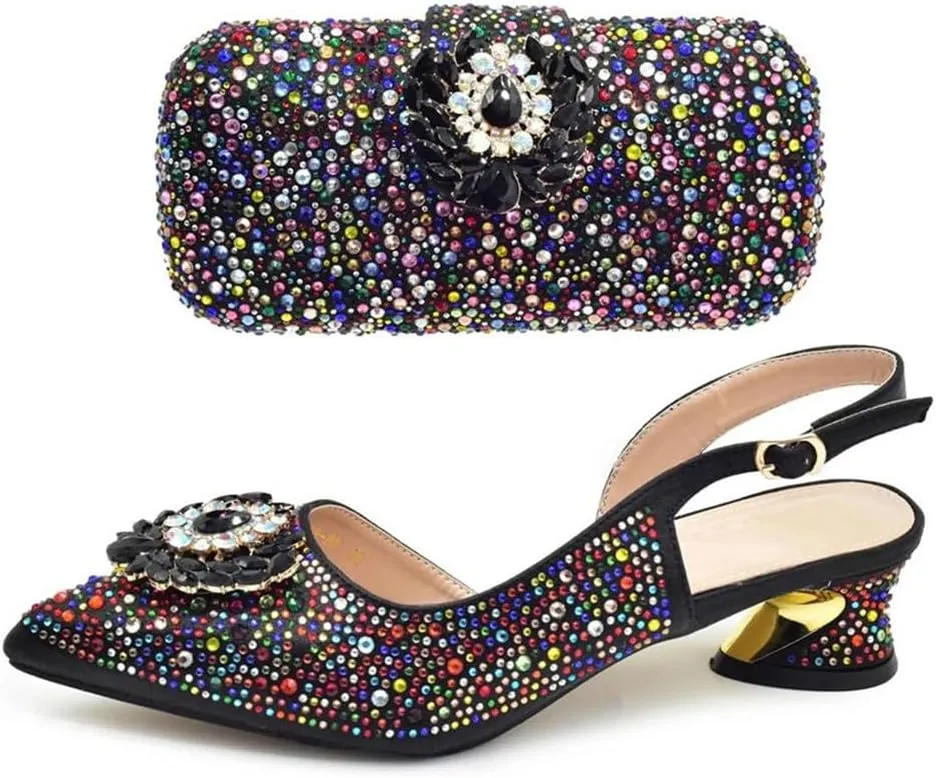 Women Nigerian Italian Shoes and Bags Set Decorated with Rhinestone African Luxury Shoe and Bag Matching Set