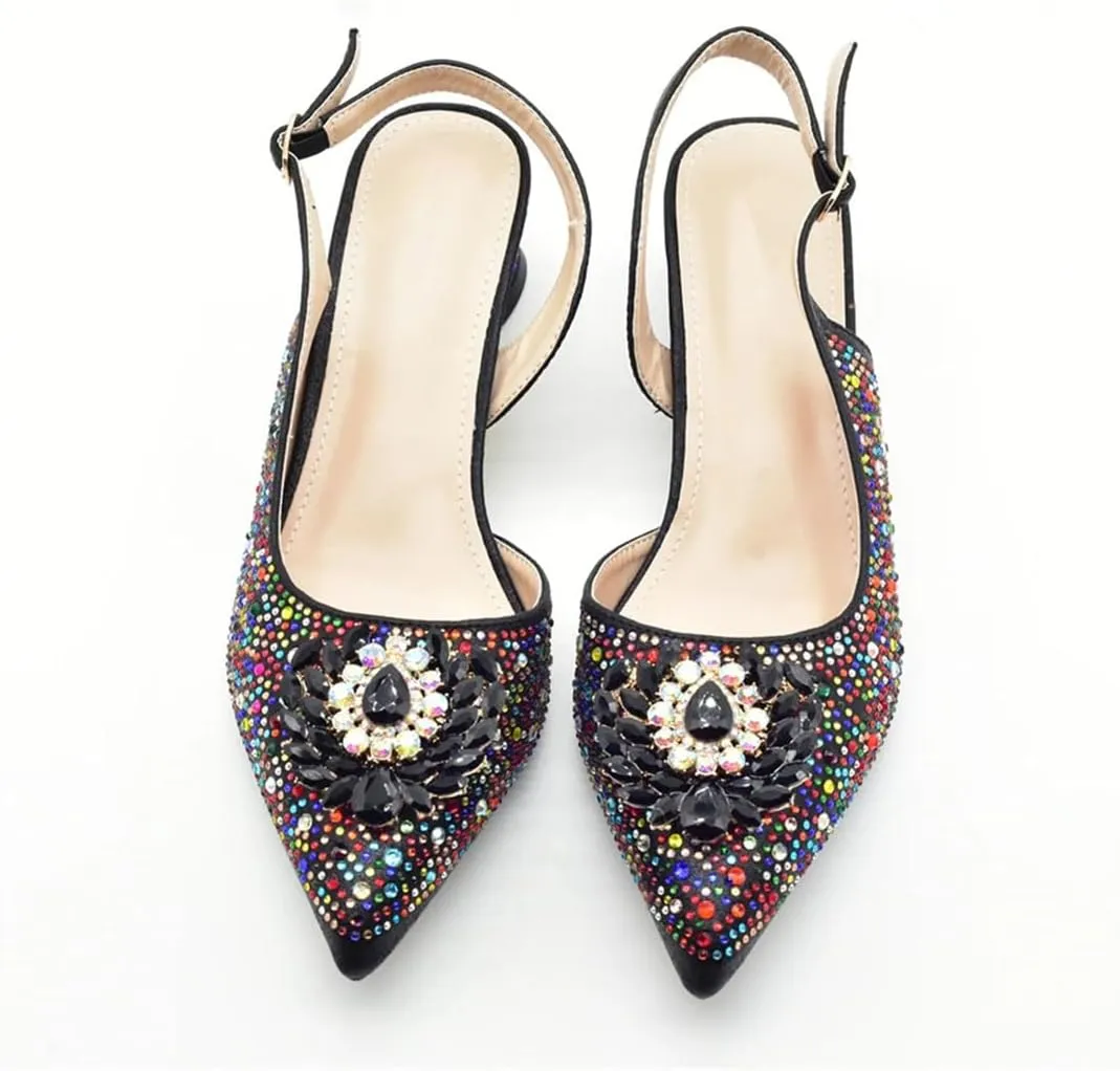 Women Nigerian Italian Shoes and Bags Set Decorated with Rhinestone African Luxury Shoe and Bag Matching Set