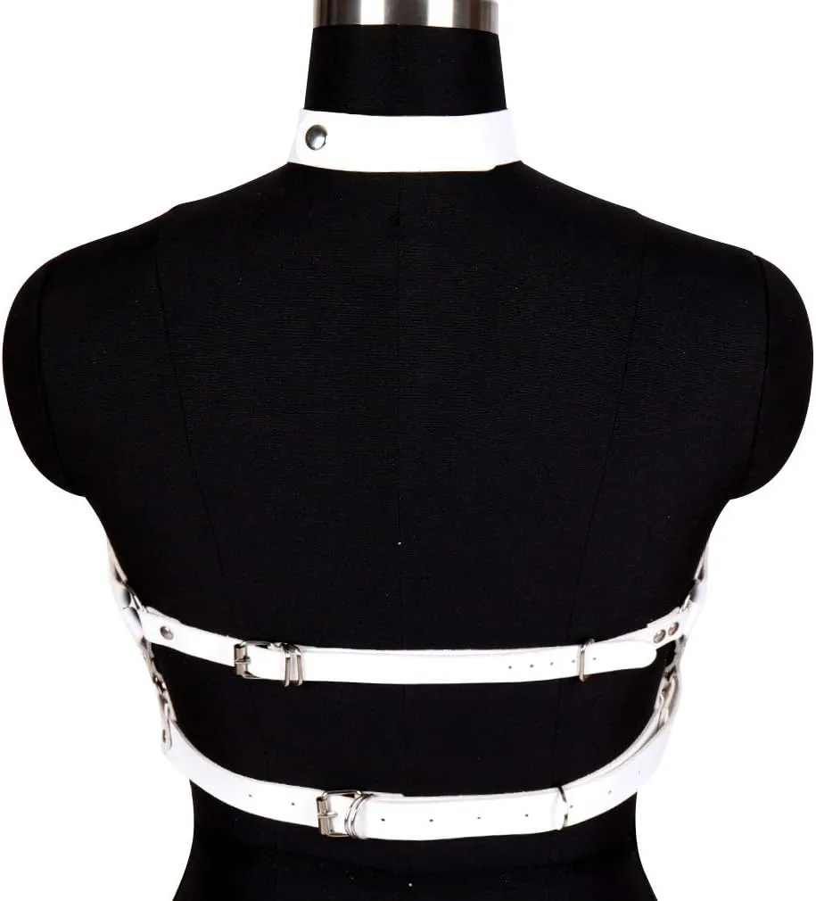 Women Punk Leather Harness Bra Body Cage Crop Tops Bondage Waist Belt Adjust Festival Rave Halloween Costume