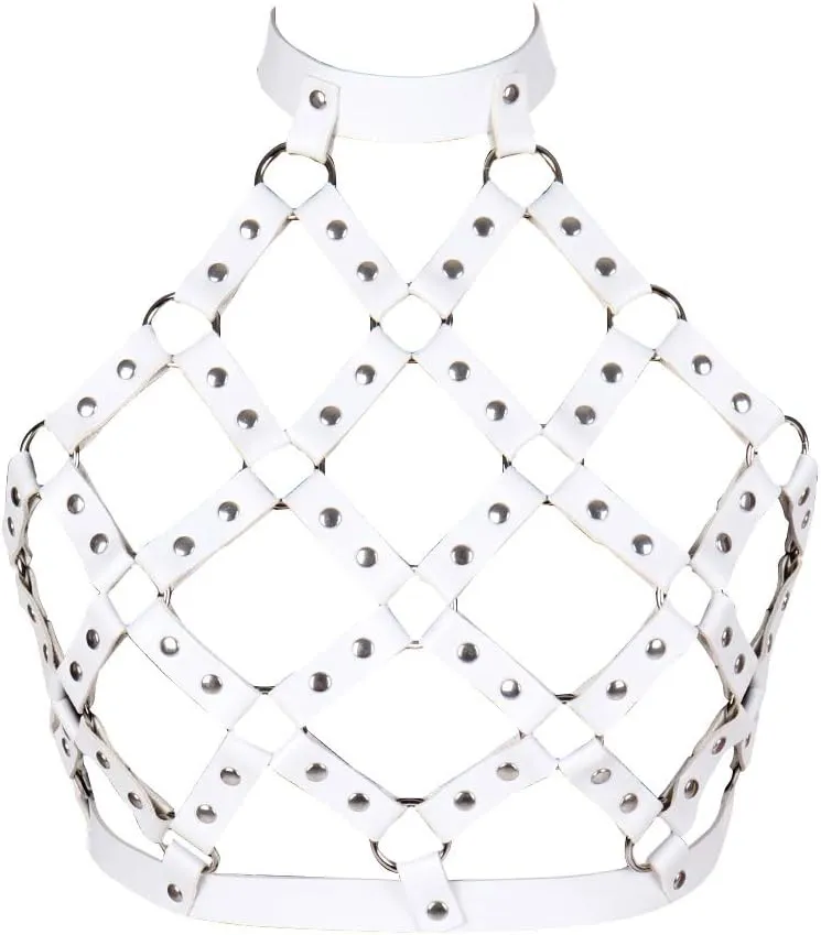 Women Punk Leather Harness Bra Body Cage Crop Tops Bondage Waist Belt Adjust Festival Rave Halloween Costume