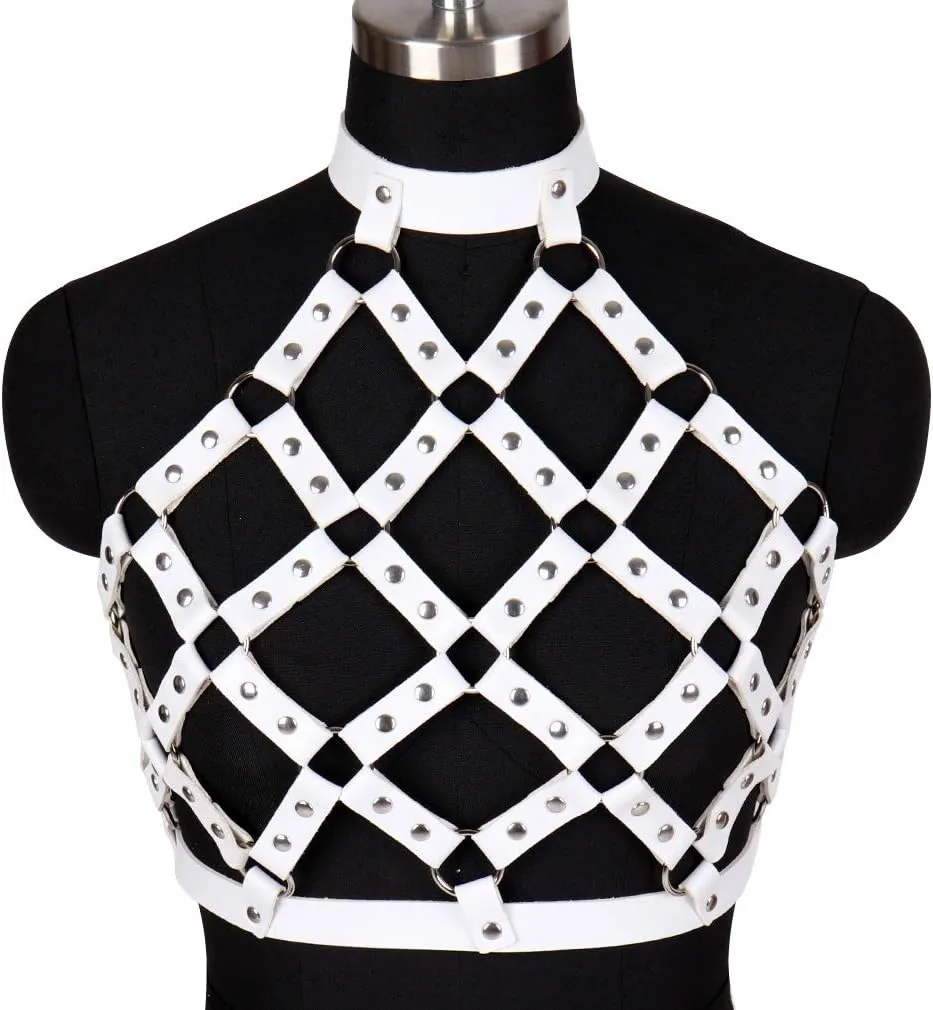 Women Punk Leather Harness Bra Body Cage Crop Tops Bondage Waist Belt Adjust Festival Rave Halloween Costume