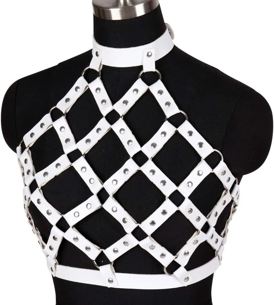 Women Punk Leather Harness Bra Body Cage Crop Tops Bondage Waist Belt Adjust Festival Rave Halloween Costume