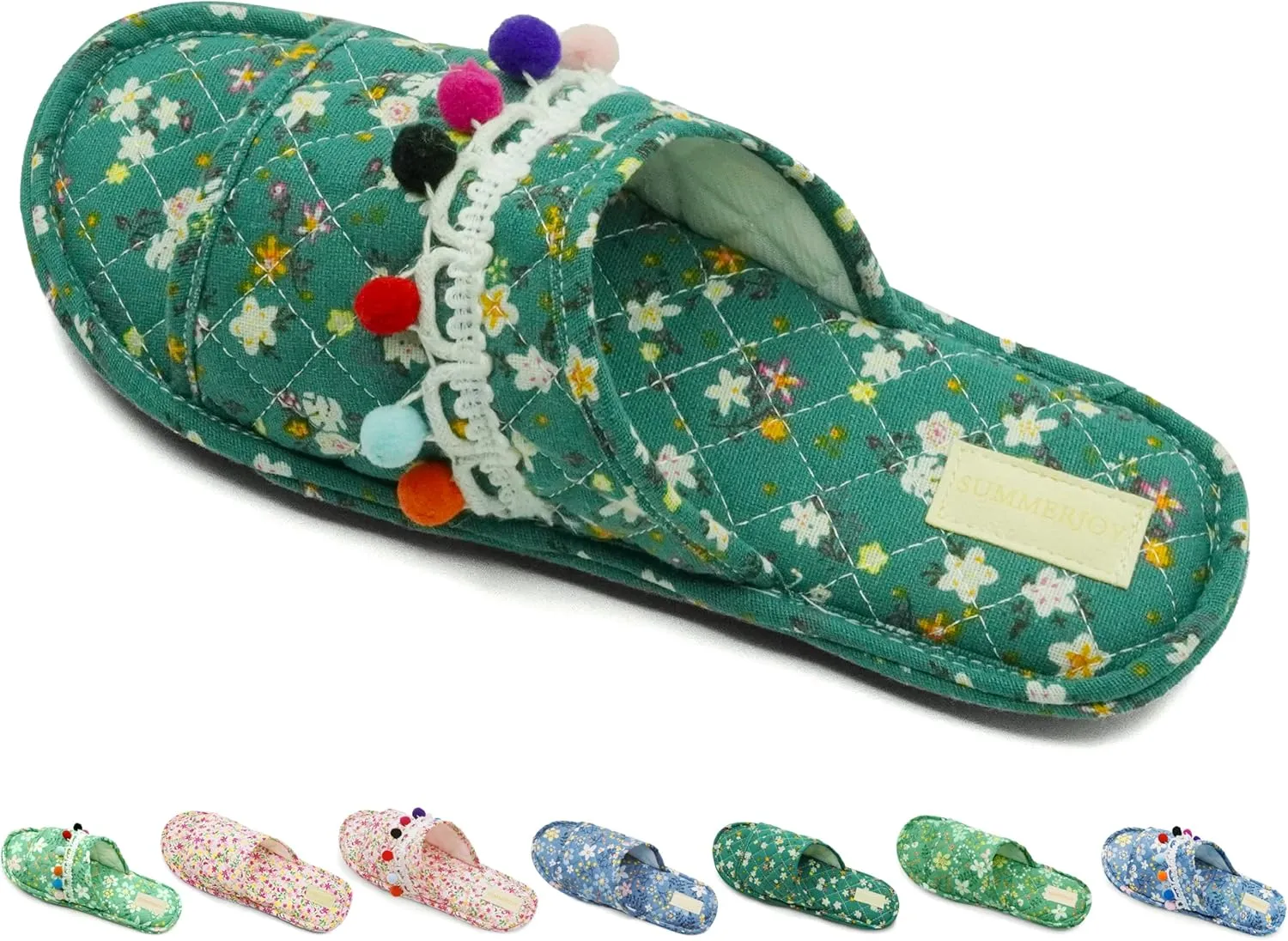Women's Floral Open Toe Summer Spa Slippers, Lightweight, Comfortable, Portable, Multi-Use