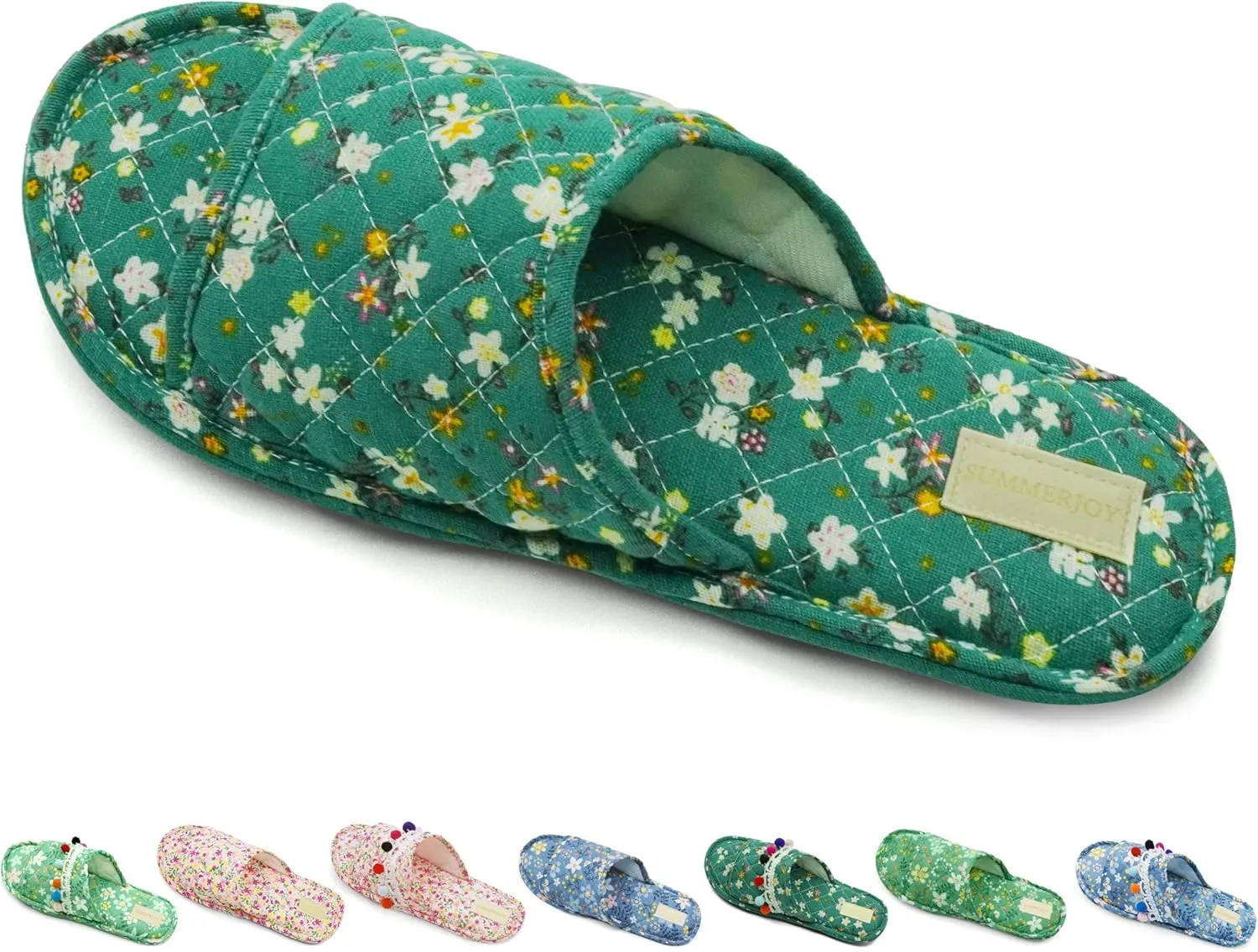 Women's Floral Open Toe Summer Spa Slippers, Lightweight, Comfortable, Portable, Multi-Use