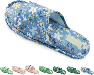 Women's Floral Open Toe Summer Spa Slippers, Lightweight, Comfortable, Portable, Multi-Use