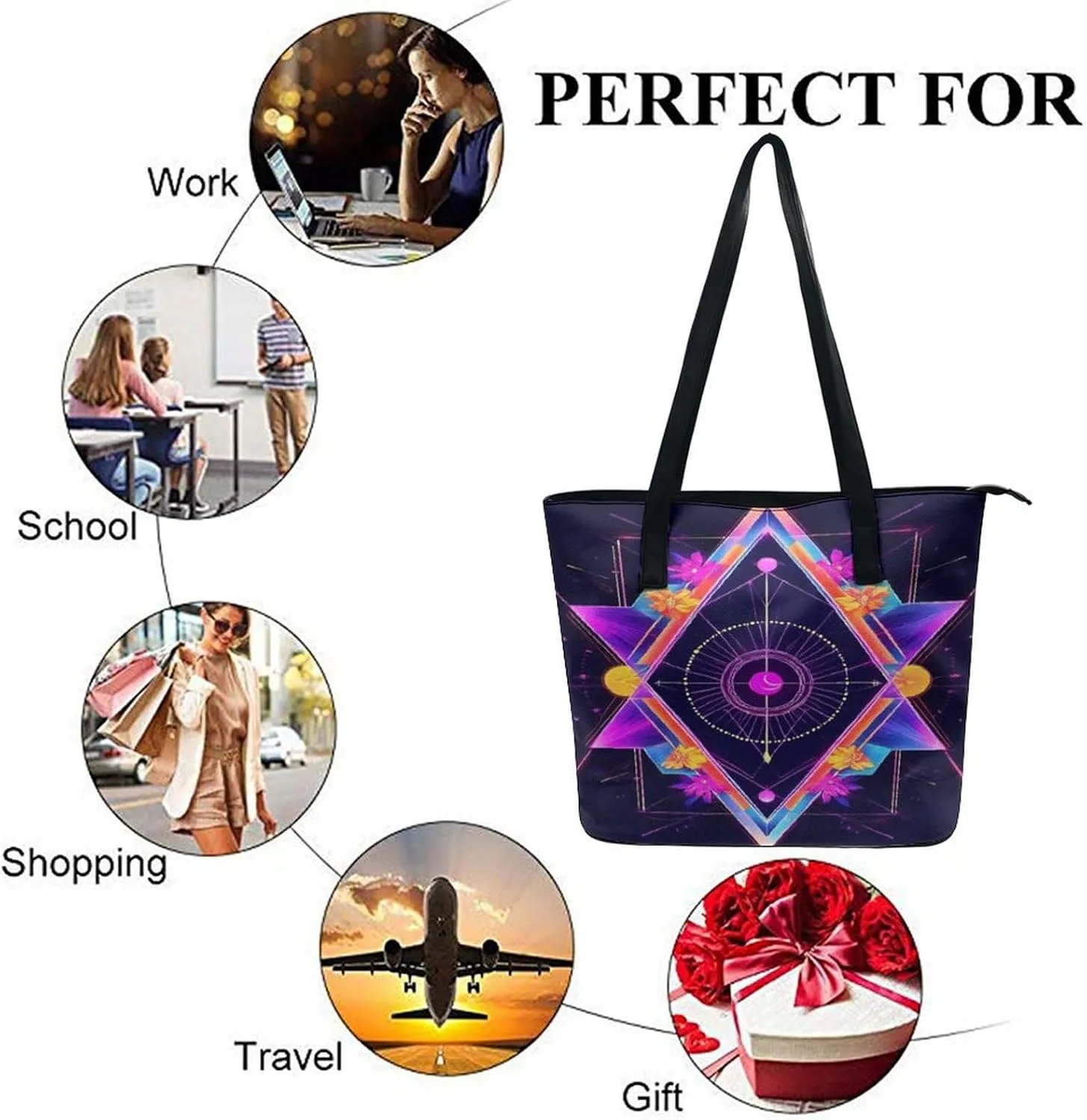 Women's Leather Handbag Commuter Bag Large Work Tote Bag With Zipper
