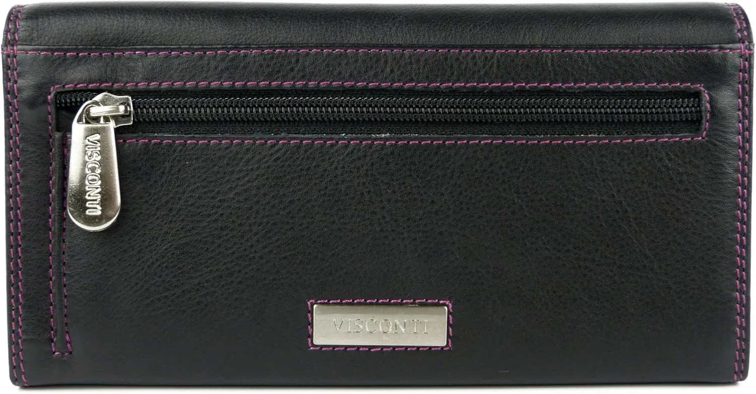 Women's Leather Purse By - Rio - Black, Purple & Berry - Gift Boxed