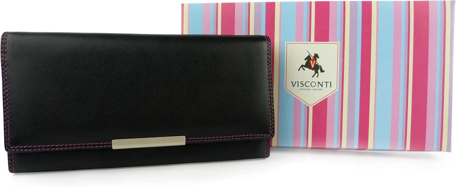 Women's Leather Purse By - Rio - Black, Purple & Berry - Gift Boxed