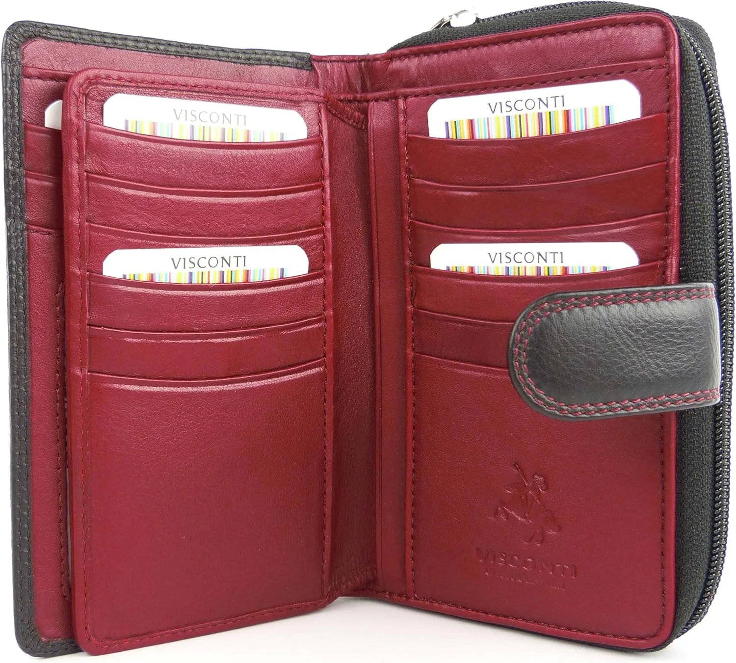 Women's Soft Leather Red Two Tone Purse Wallet