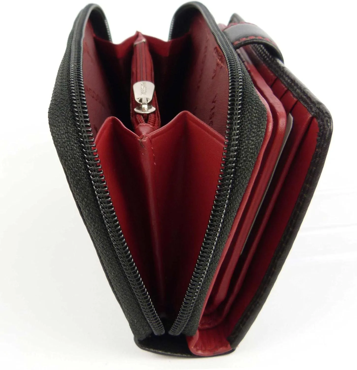 Women's Soft Leather Red Two Tone Purse Wallet