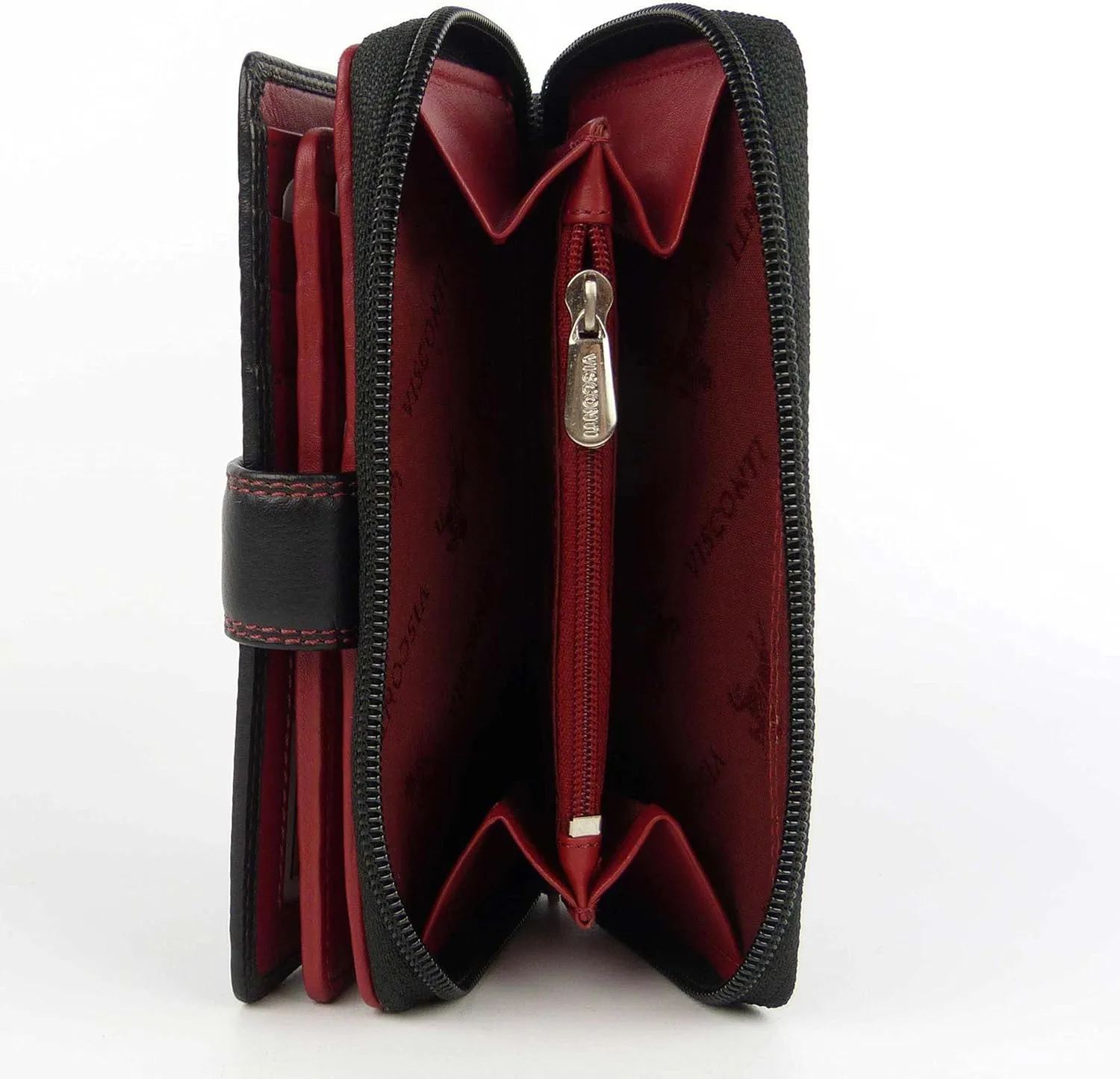 Women's Soft Leather Red Two Tone Purse Wallet