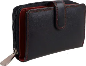Women's Soft Leather Red Two Tone Purse Wallet