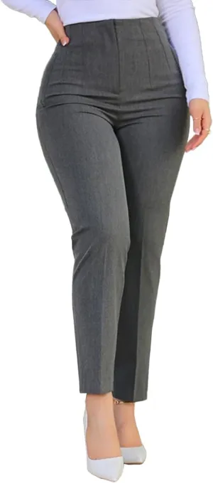 Womens Straight Leg Pants 2024 High Waisted Stretchy Business Casual Work Pants Dress Office Trousers with Pockets
