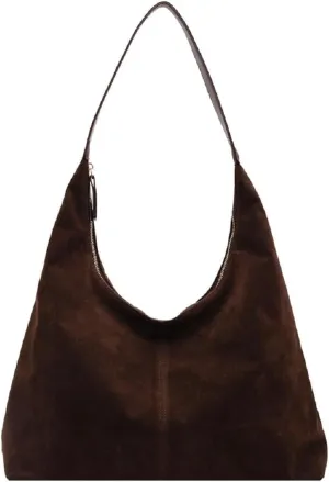 Womens Suede Tote Bag Brown Suede Hobo Bag Handbag Suede Purse Retro Suede Crescent Shoulder Slouchy Bag