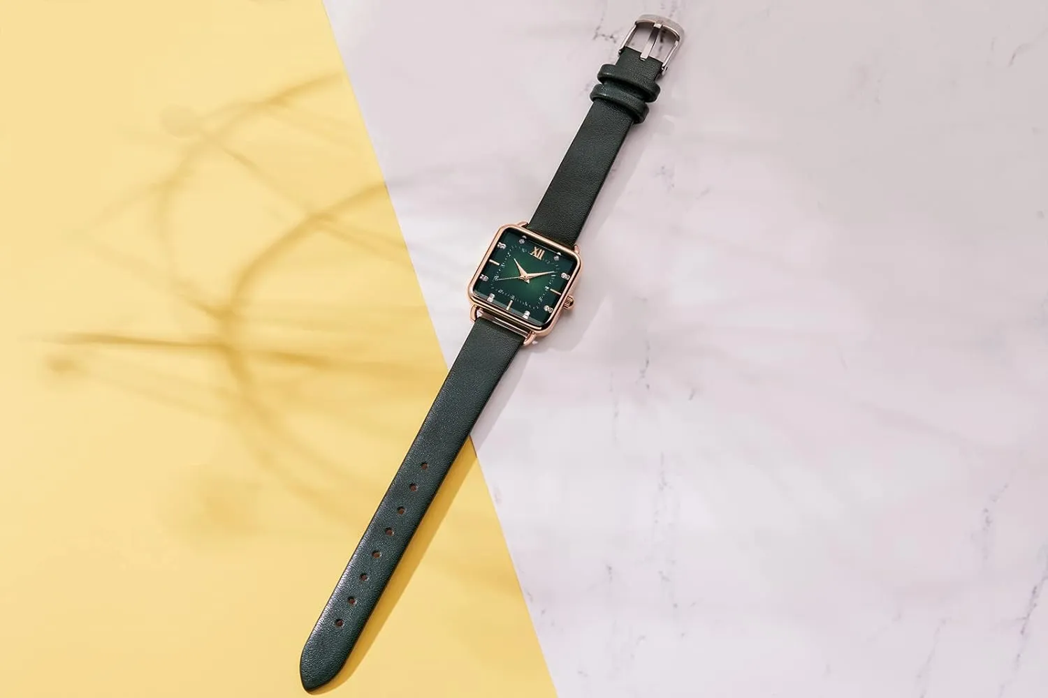 Women's Watches with Stainless Steel Square Round Dial Quartz Watch with Satin Genuine Leather Strap Elegant Minimalist Waterproof