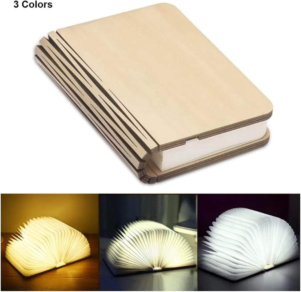 Wooden Book Light Folding Night Light Portable Book Lamp USB Rechargeable Desk Light for Mom Women Boys Kids Girls