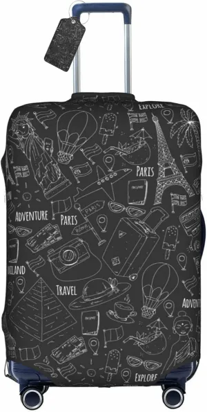 World Marks Luggage Cover for Suitcase and Luggage Tag Combination, Elastic Washable Anti-Scratch, Travel Adventure Explore Birthday Gift for Men Women(S 18-21 Inch Luggage)