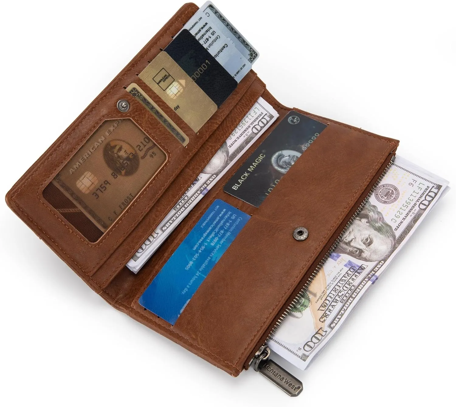 Wrangler Minimalist Wallet for Women Credit Card Wallet Ladies Travel Wallets Monederos de Mujer Card Cases & Money Organizers with Smooth Zippers for Women Brown