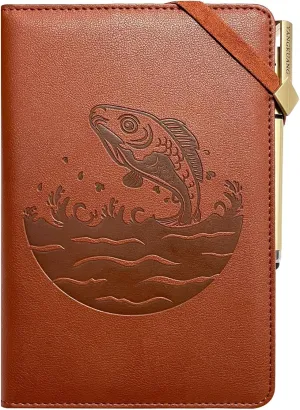 YANGKUANG Fish Journal Gilded Edges Lined Refills Journal Gift Set, Vintage Embossed Faux Leather Travelers Journal Personal Diary Writers Notebook for Men, A5 (Brown Fish)