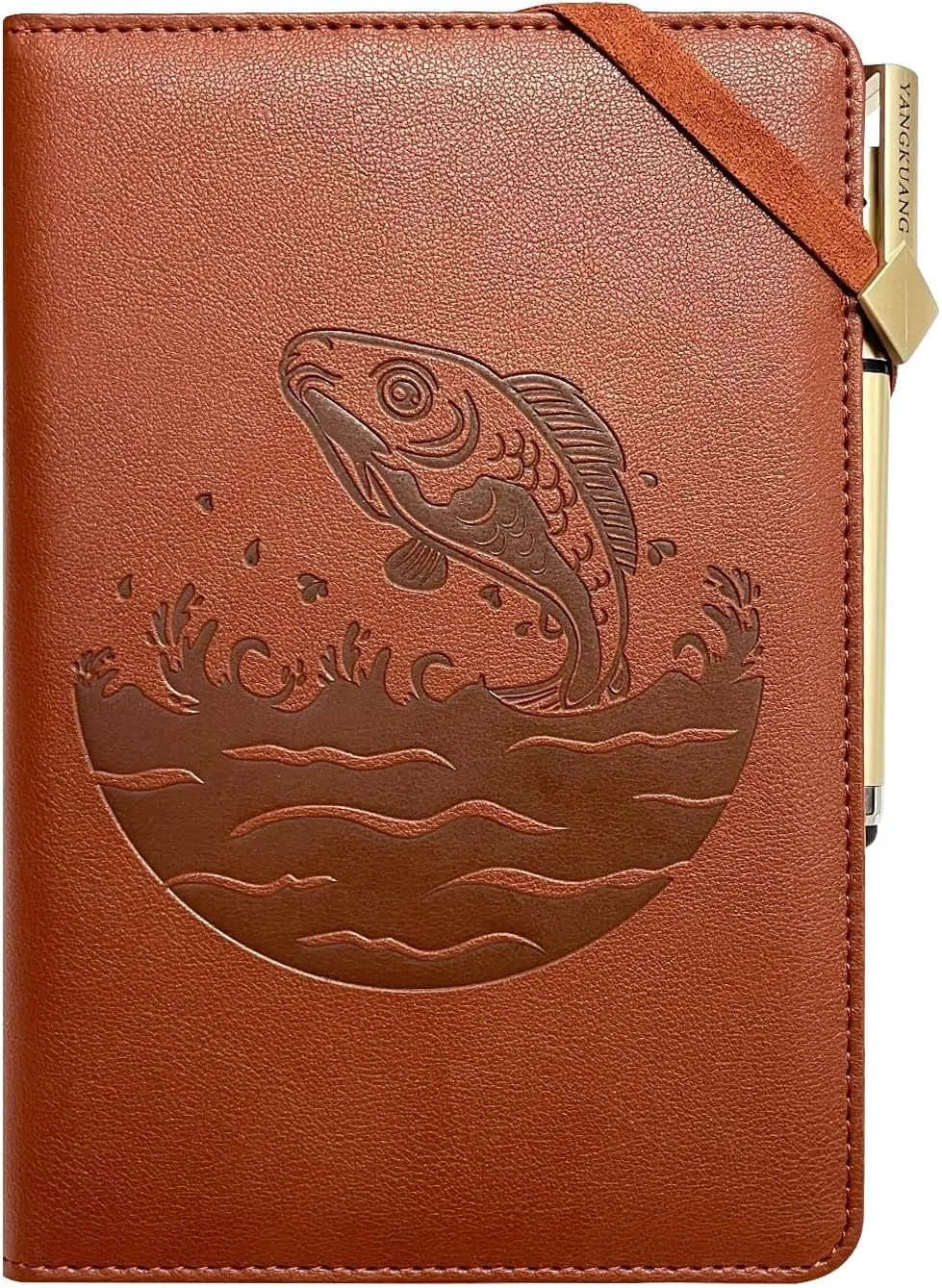 YANGKUANG Fish Journal Gilded Edges Lined Refills Journal Gift Set, Vintage Embossed Faux Leather Travelers Journal Personal Diary Writers Notebook for Men, A5 (Brown Fish)
