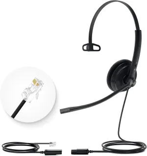 Yealink Phone Headsets for Office Phones YHS34 Lite QD to RJ9 Wired Headset Compatible with Poly Snom Grandstream Phones Desk Landline Headset with Microphone -Mono/72g/2.1m Cable