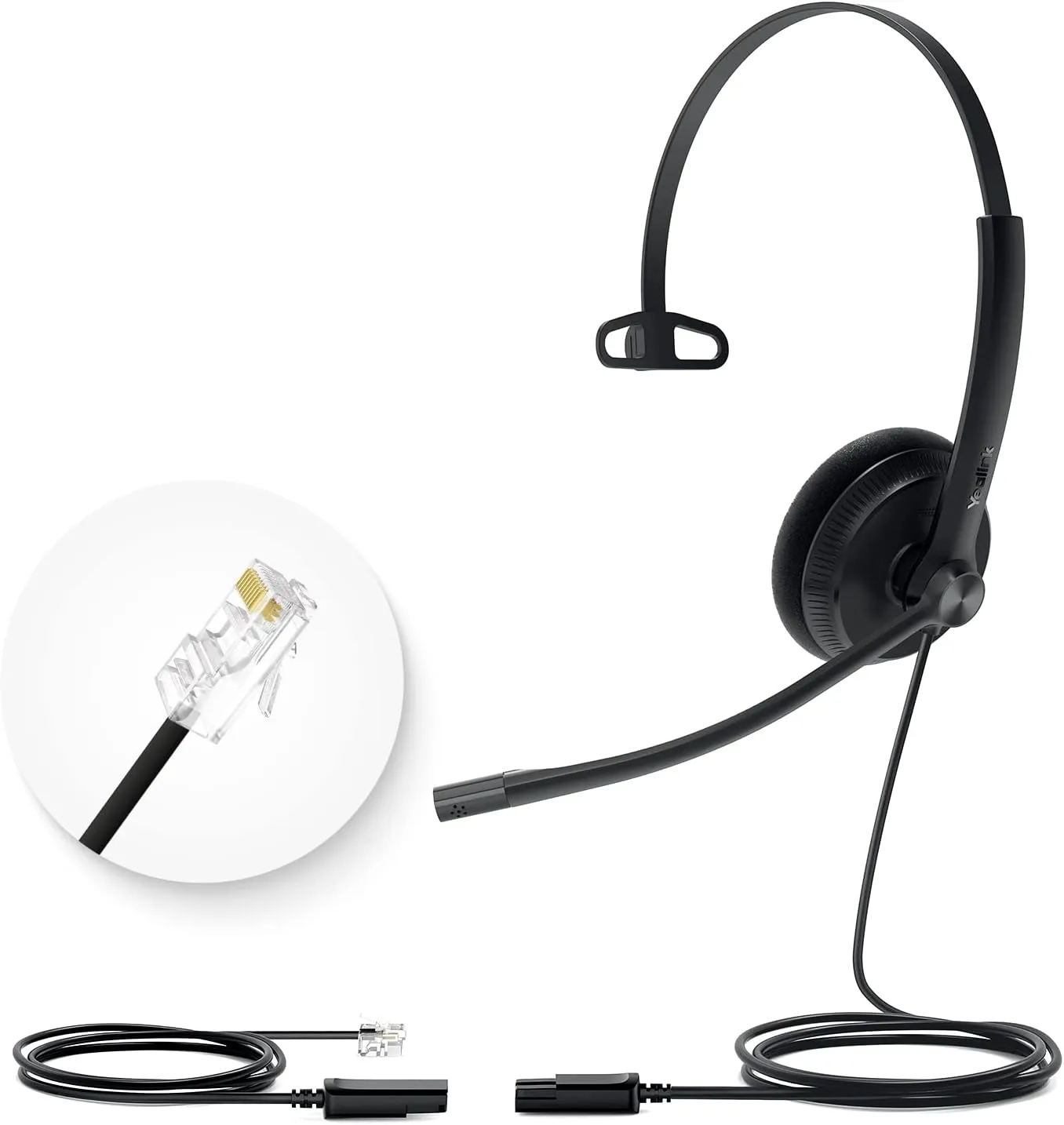 Yealink Phone Headsets for Office Phones YHS34 Lite QD to RJ9 Wired Headset Compatible with Poly Snom Grandstream Phones Desk Landline Headset with Microphone -Mono/72g/2.1m Cable