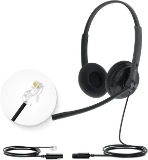 Yealink Phone Headsets for Office Phones YHS34 Lite QD to RJ9 Wired Headset for Yealink Compatible with Poly Snom Grandstream Phones Desk Landline Headset with Microphone -Dual/111g/2.1m Cable
