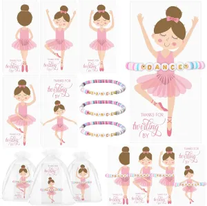 Yinkin 18 Sets Ballet Party Favors for Girls Include Polymer Clay Beaded Dance Bracelet Thank you card and gift bags Ballet Birthday Gifts Ballerina Gifts for Dance Party