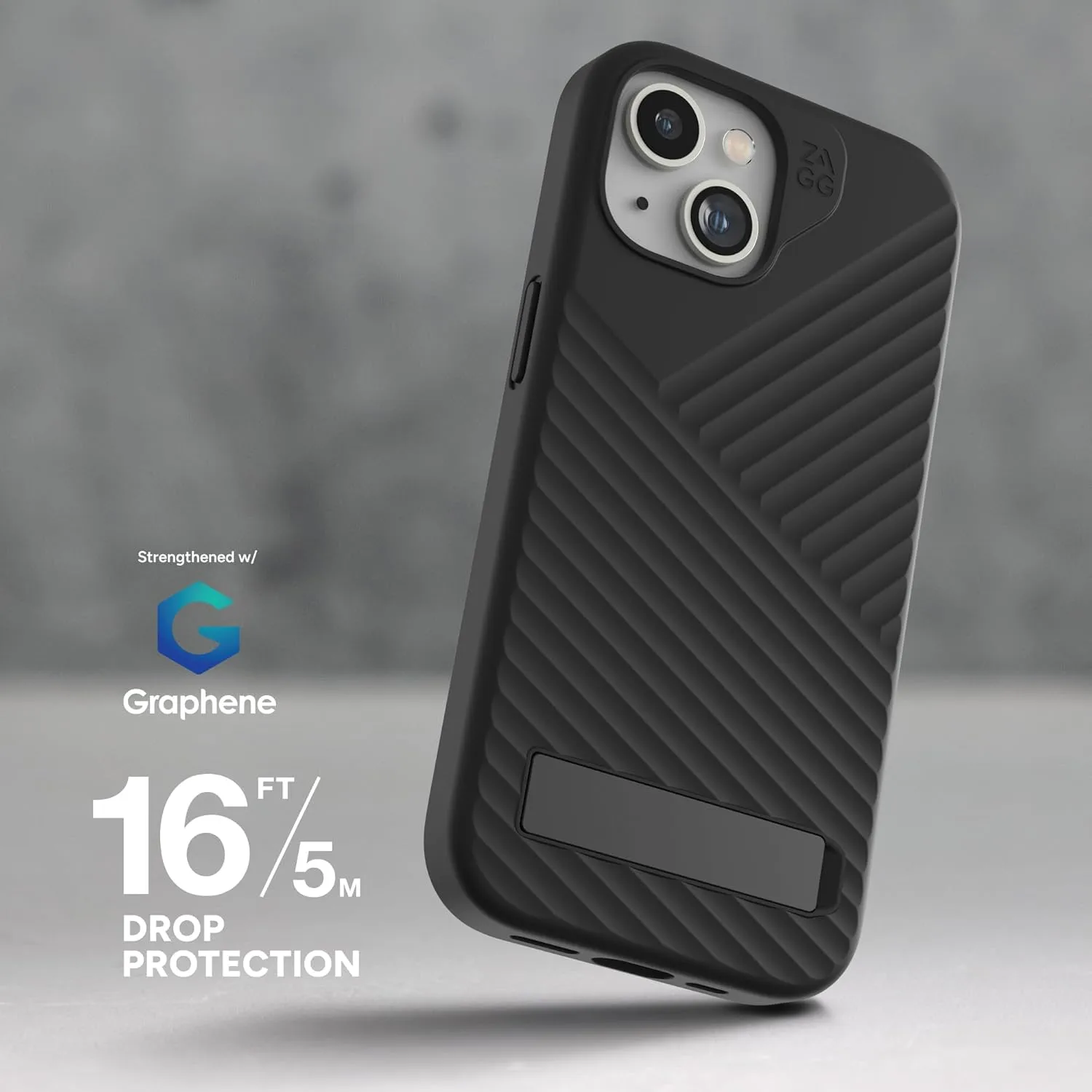 ZAGG Denali Snap Case for iPhone 15/14/13 with Kickstand - MagSafe Compatible, Dual Layer Protection, Graphene Fortified, 16ft Drop-Proof, Eco-Friendly Design, Textured Grip, Black